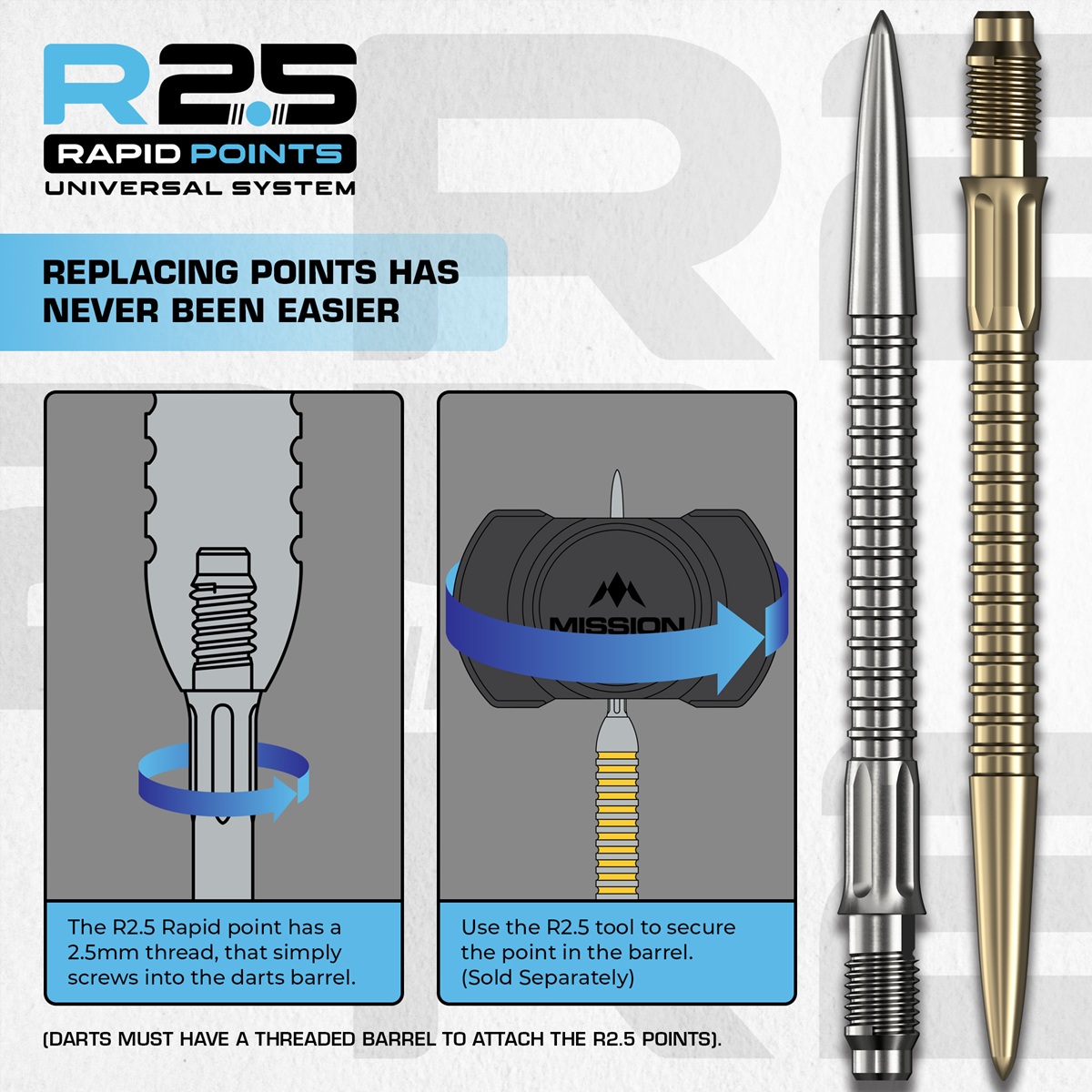 Mission R2.5 Rapid Point RP GV1 Silber/Schwarz/Gold 30/35/40 mm Wechselspitzen