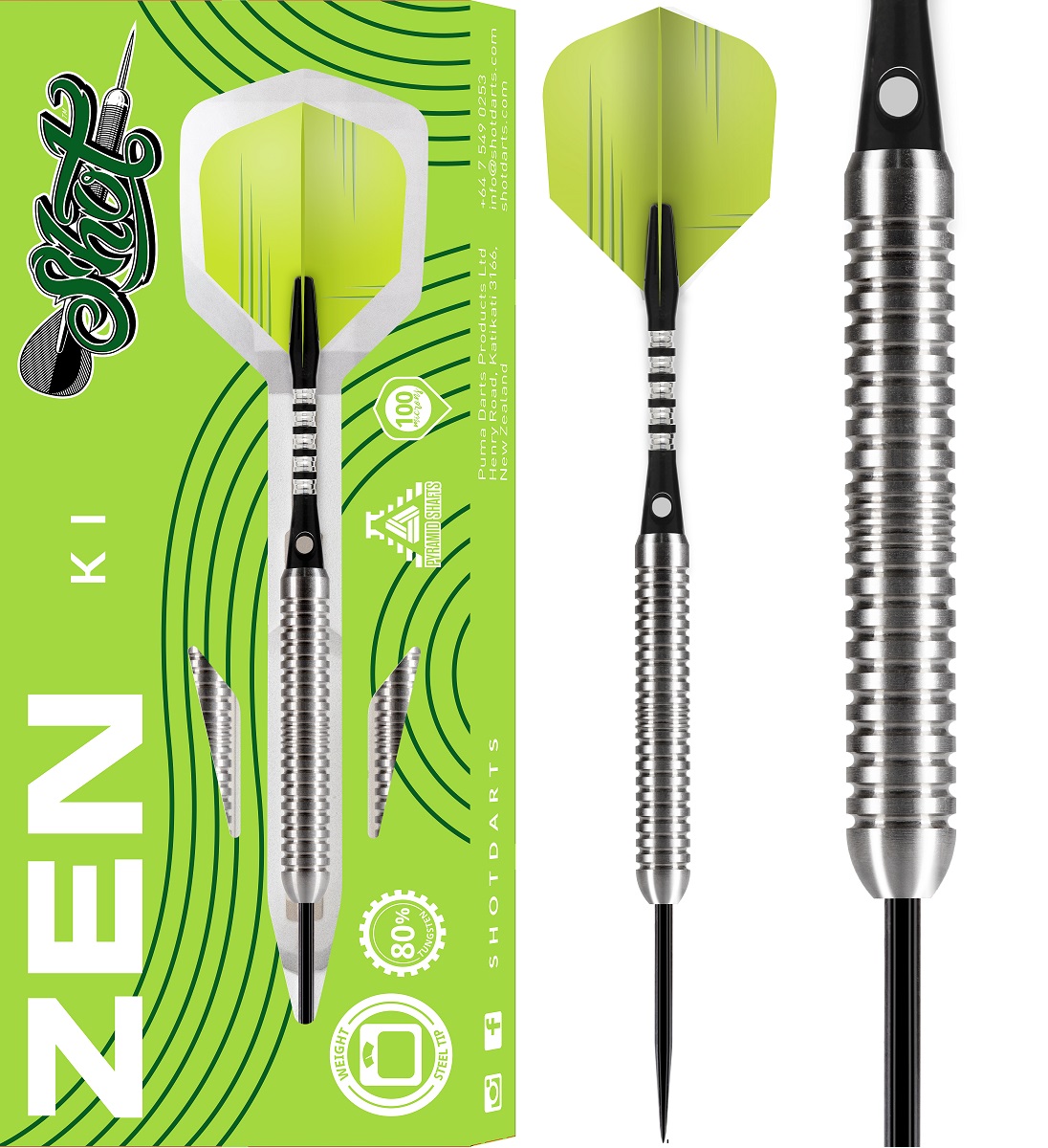 SHOT! Zen Ki 80 % Tungsten Steeldart 22/24/26 Gramm Steeldarts