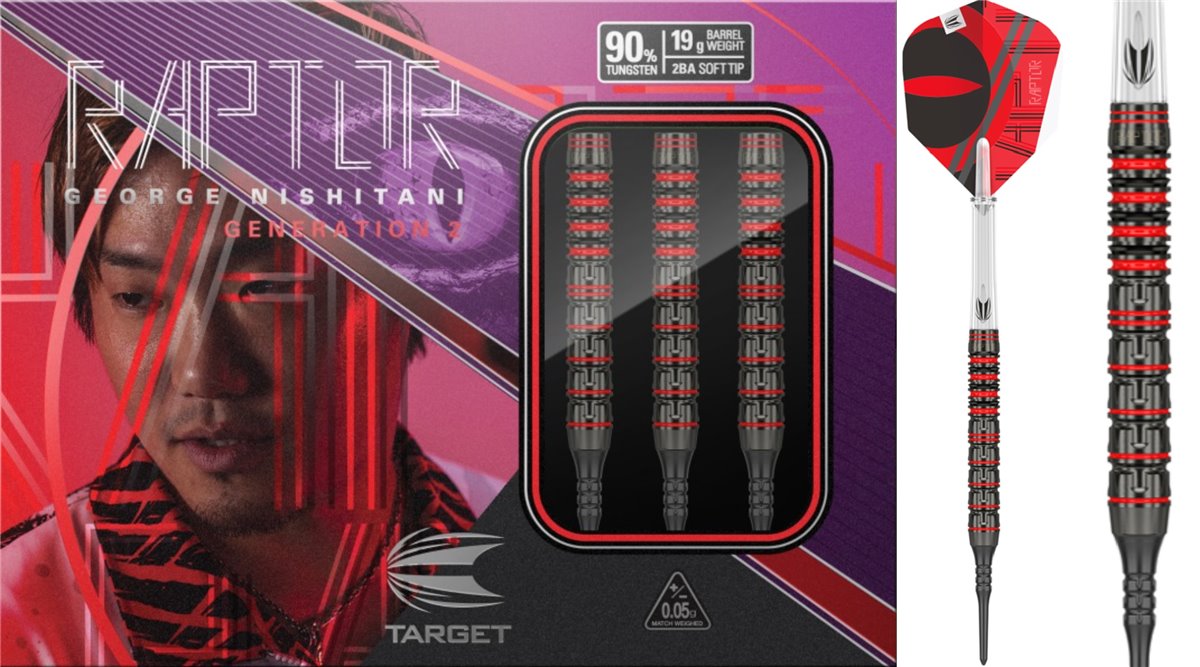 Target Raptor Darts Target Prime Serie Raptor George Nishitani G2 90% 2BA Softdarts 19 ...