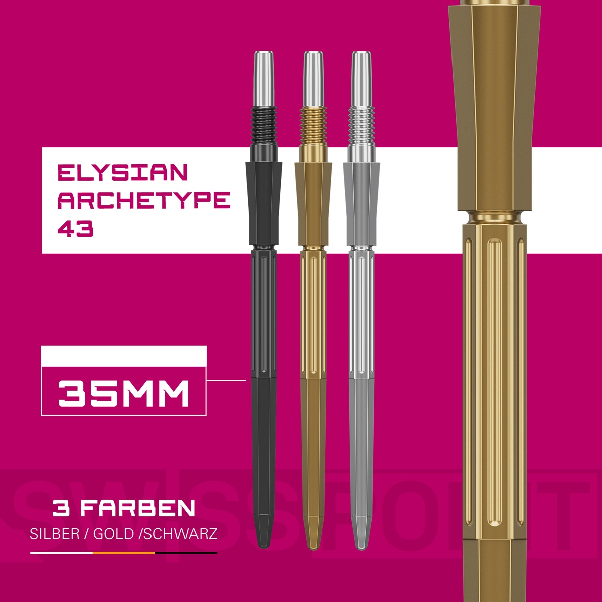 Target Swiss Point Elysian Archetype 43 30/35/42 mm Gold/Schwarz/Silber Wechselspitzen