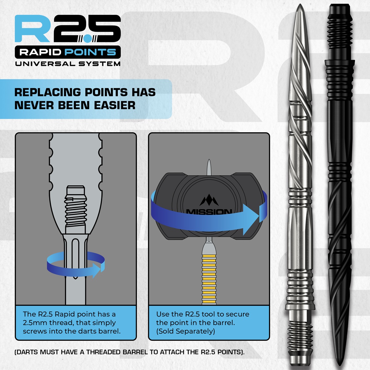 Mission R2.5 Rapid Point RP SGV Silber/Schwarz 30/35/40 mm Wechselspitzen