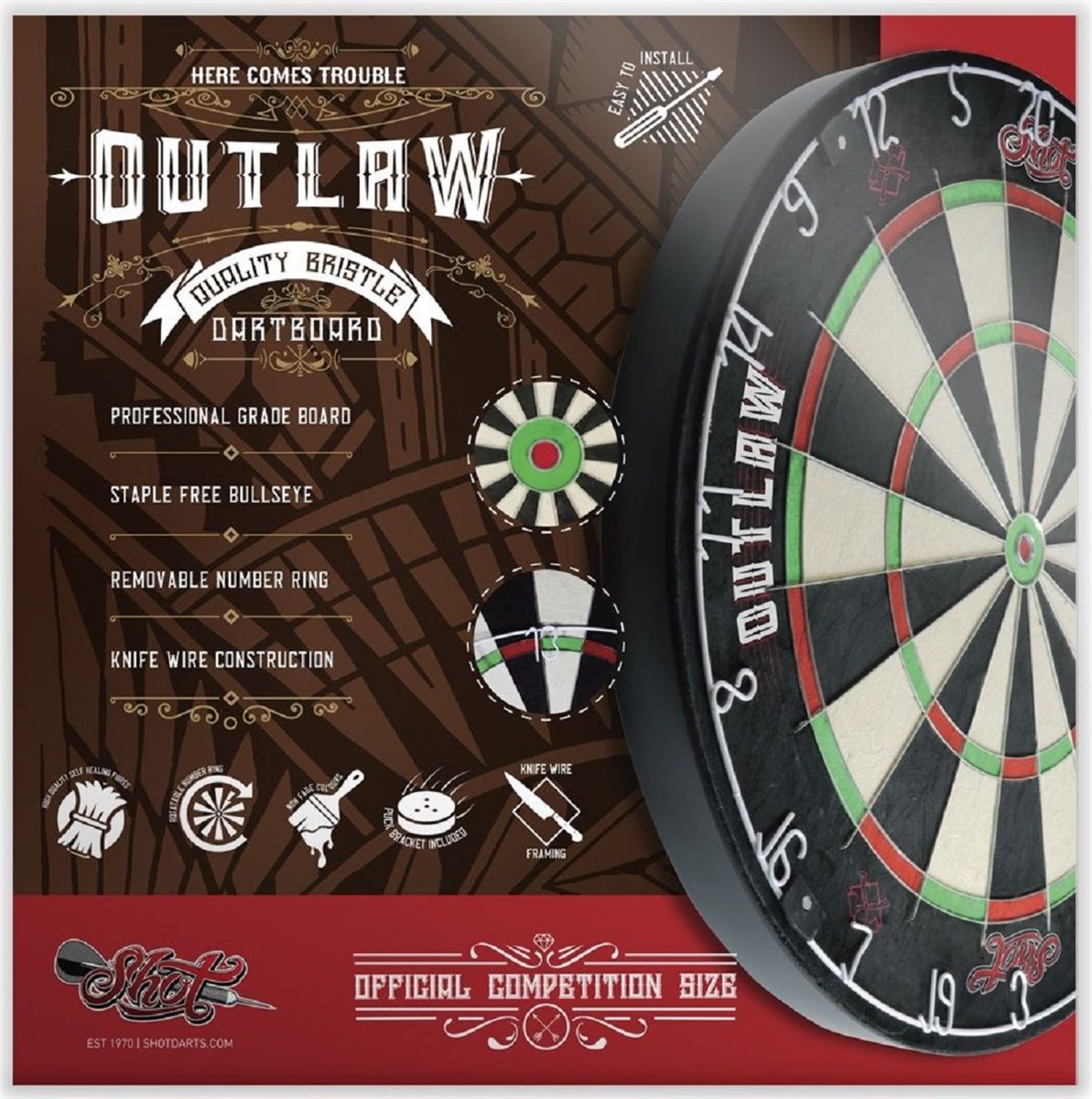 Shot Outlaw Bristle Dartboard Steeldart Scheibe