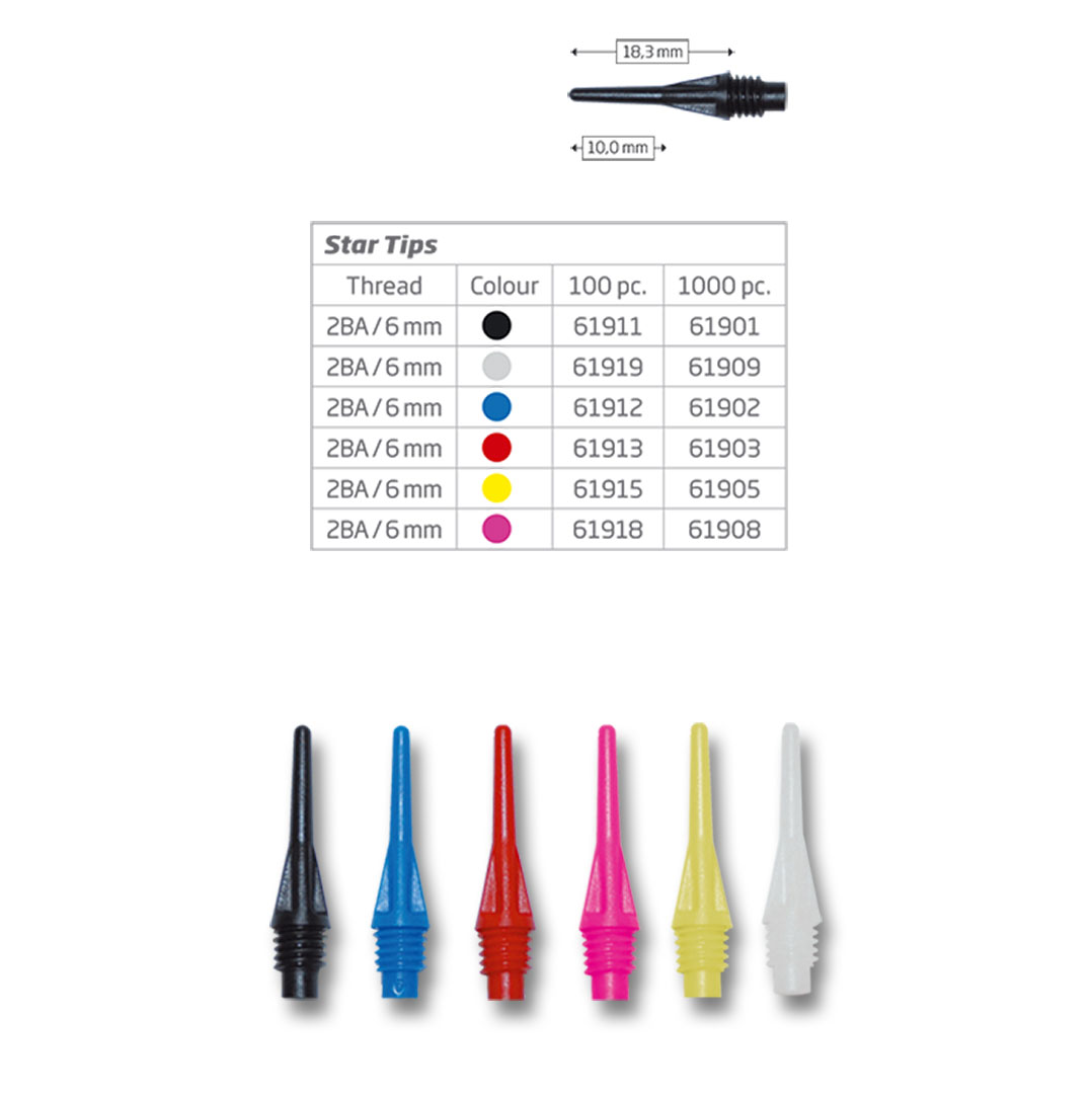 Bull's Star Tips 6mm 2BA 100 oder 1000 Stück Soft Dart Spitzen