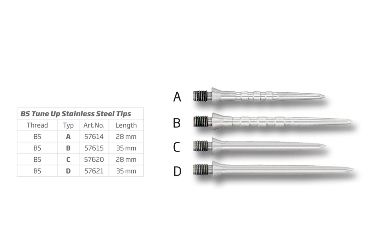 1 Satz BULL'S Stahlspitzen B5 Grip 35mm oder 28 mm Wechselspitzen