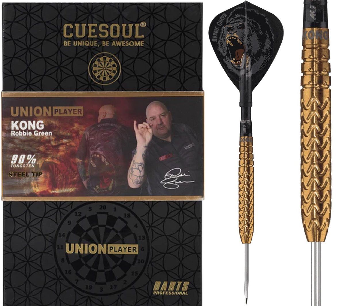 Cuesoul Steeldarts KONG Robbie Green + TERO Flights 22 Gramm 90% Tungsten Steeldarts