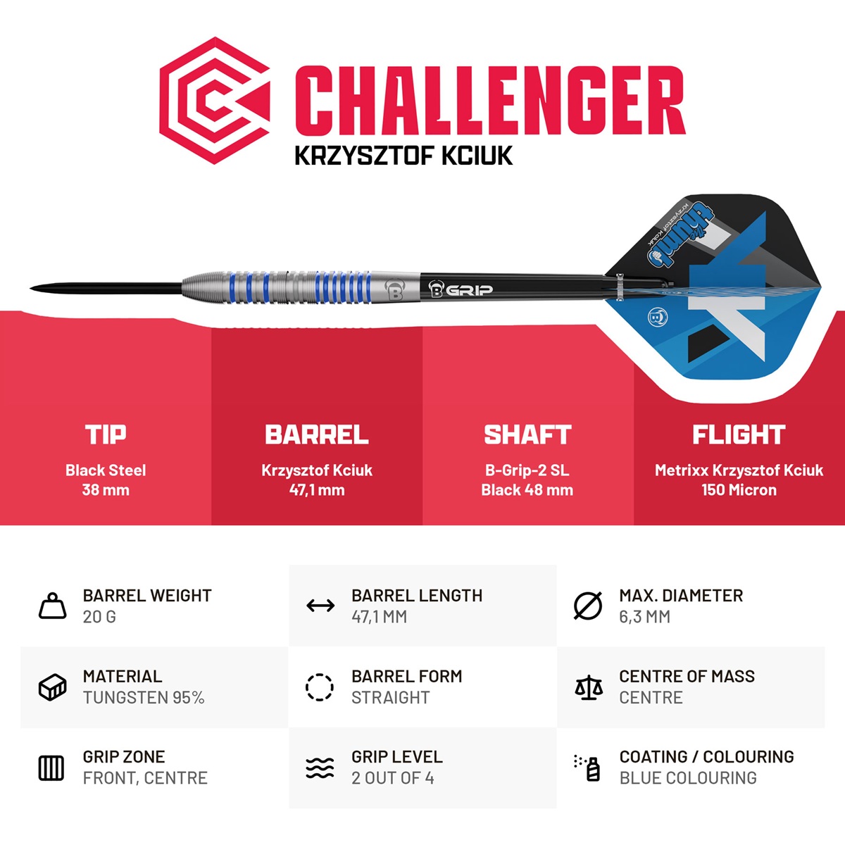 Bull´s Challenger Krzysztof Kciuk 95% Steeldarts 20 Gramm Steeldarts