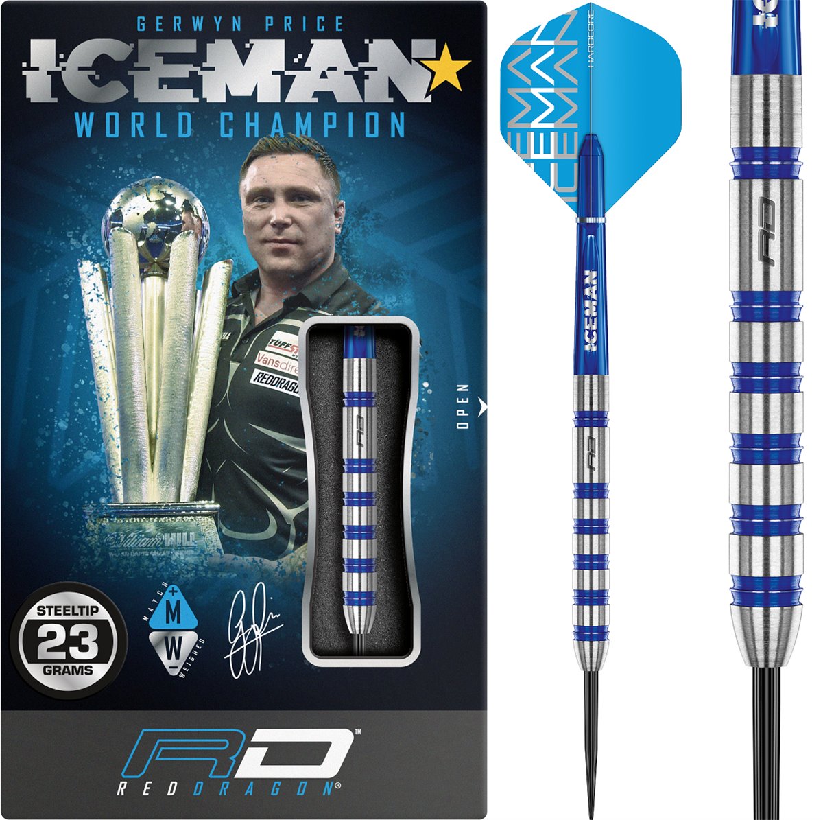 RedDragon Gerwyn "Iceman" Price Challenger Steel Darts 90% Tungsten 23/24/25 Gramm Steeldarts