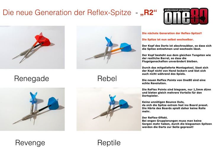 R2 Renegade Re-Flex Points 1,5 mm Steeldart 26 Gramm ONE80 Steeldarts
