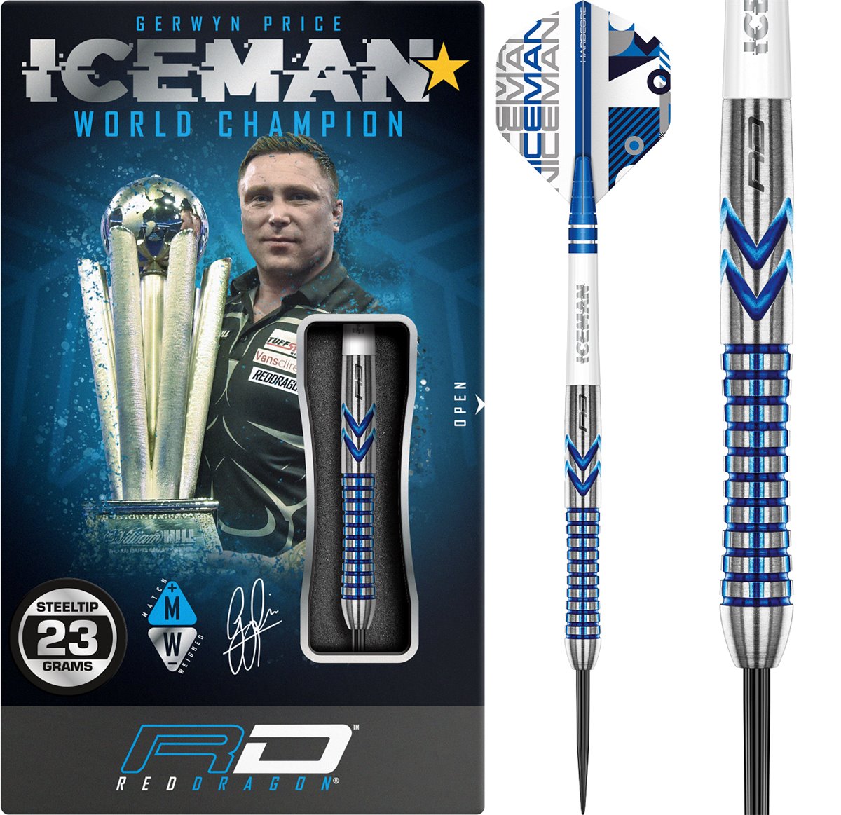 RedDragon Gerwyn "Iceman" Price Iceman Contour Steel Darts 90% Tungsten 21/23/25 Gramm Steeldarts