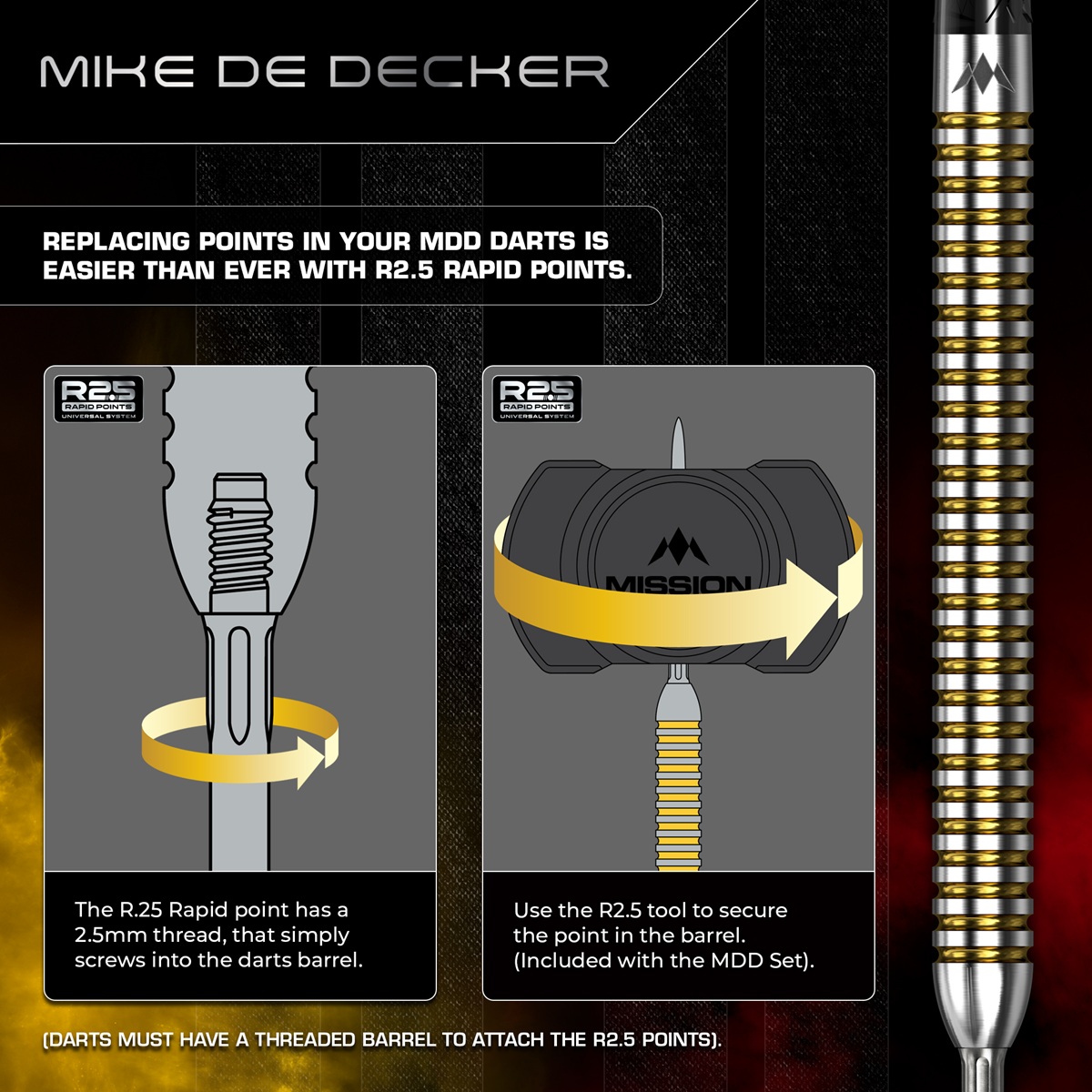 Mission Mike De Decker V2 RP 95% Steeldarts 22/24 Gramm Steeldarts