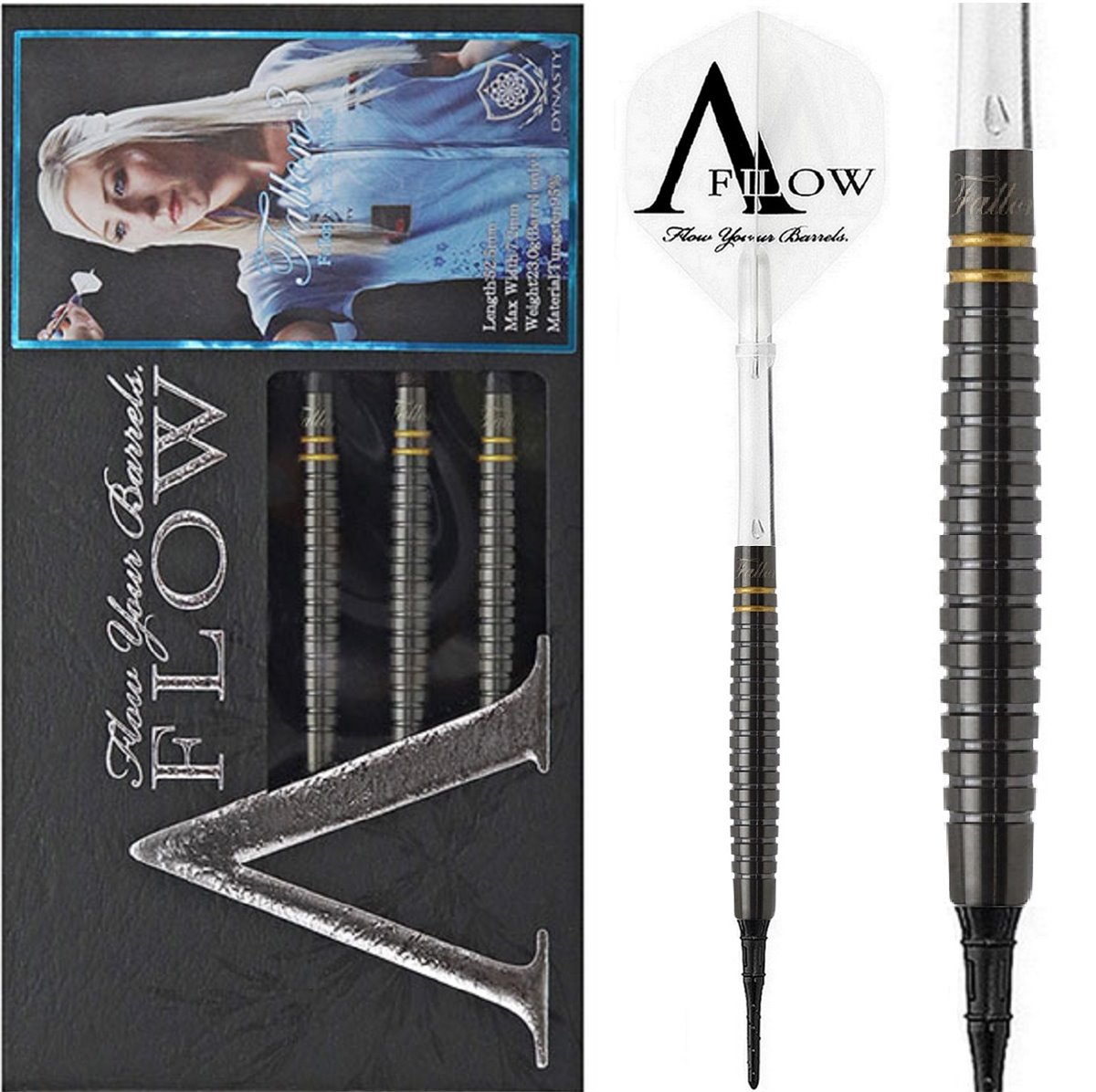 Dynasty Black Line CT Fallon Sherrock 3 Pink/Gold Soft Dart Pfeile 23 Gramm Softdarts