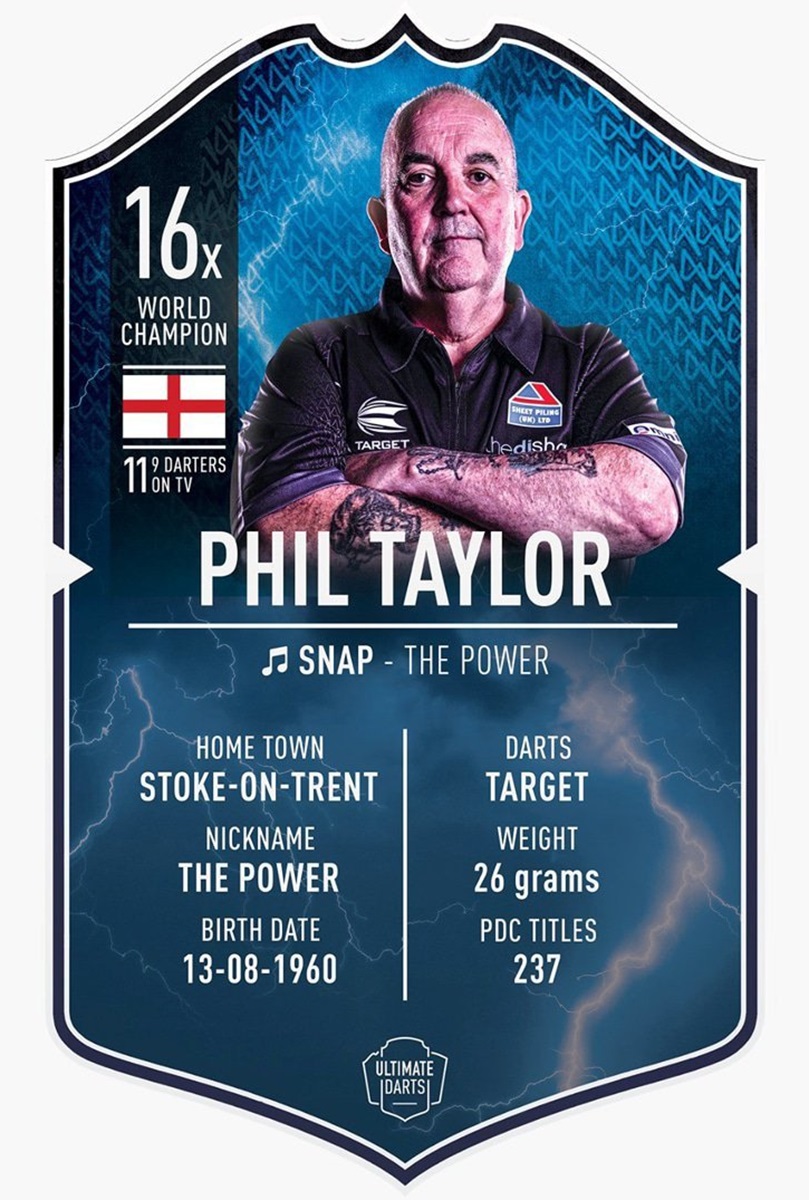 Ultimate Card Phil Taylor Dartspieler Karte 37 x 25 cm Fanshop