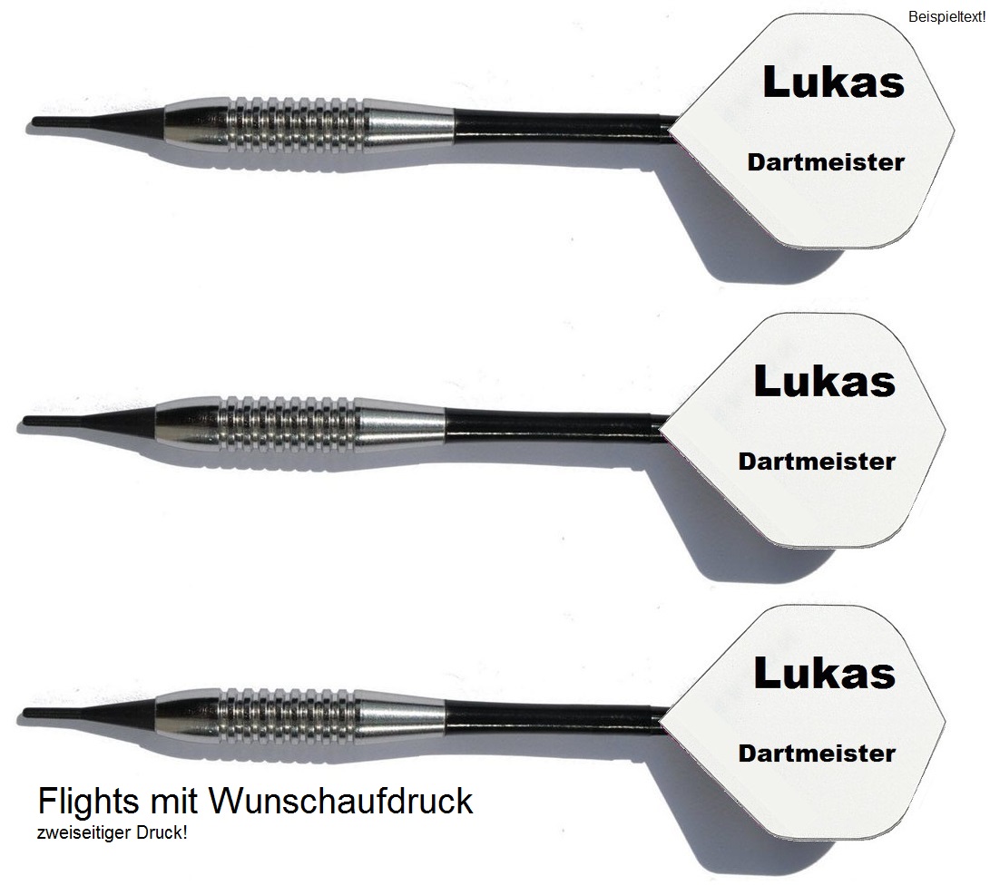 3 x Dartpfeile Chrom + 10 Satz Flights mit eigenem Aufdruck Geschenkidee Softdarts