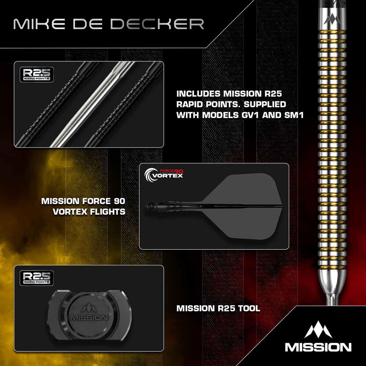 Mission Mike De Decker V2 RP 95% Steeldarts 22/24 Gramm Steeldarts