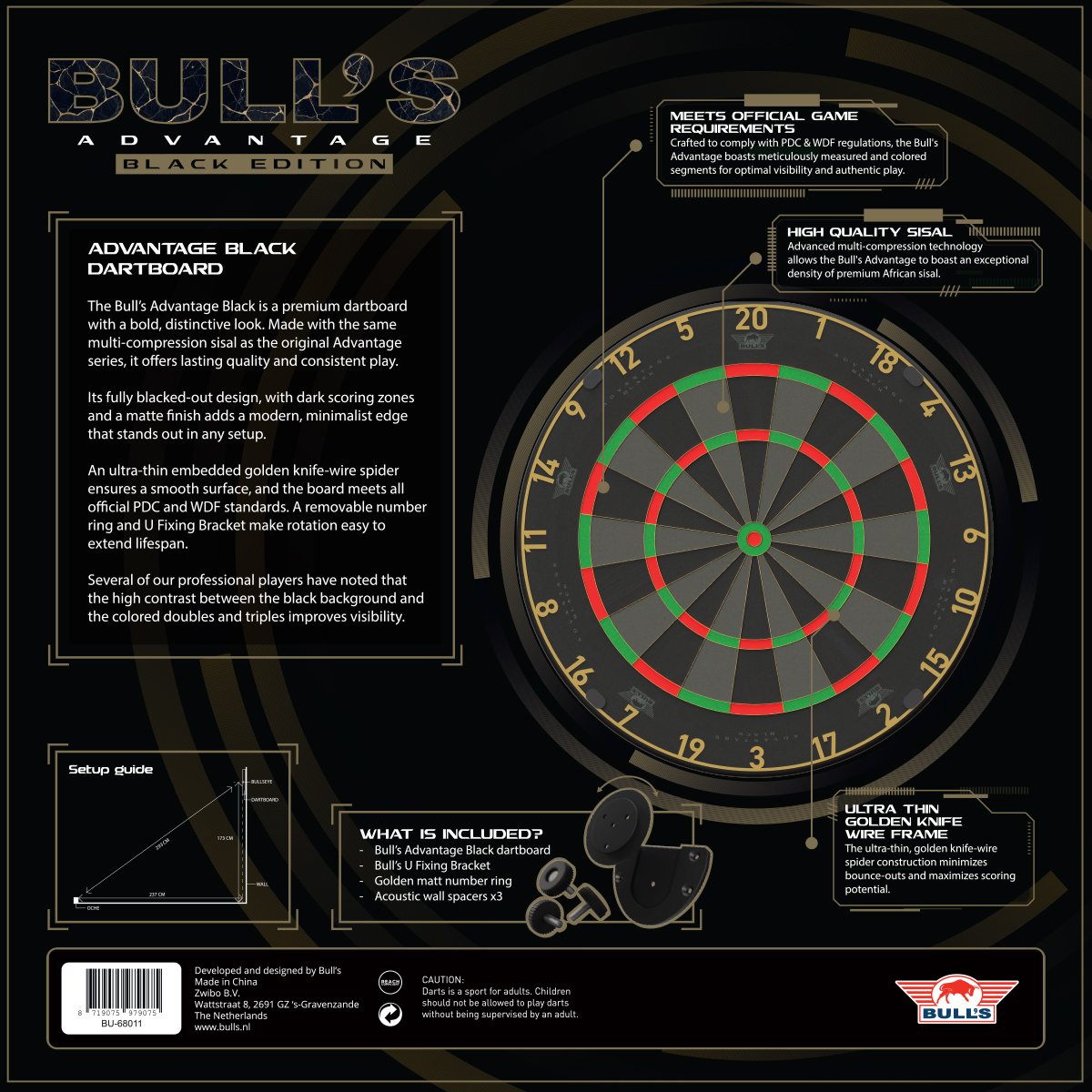 Bull's NL Advantage Black Dartboard Bristle Board