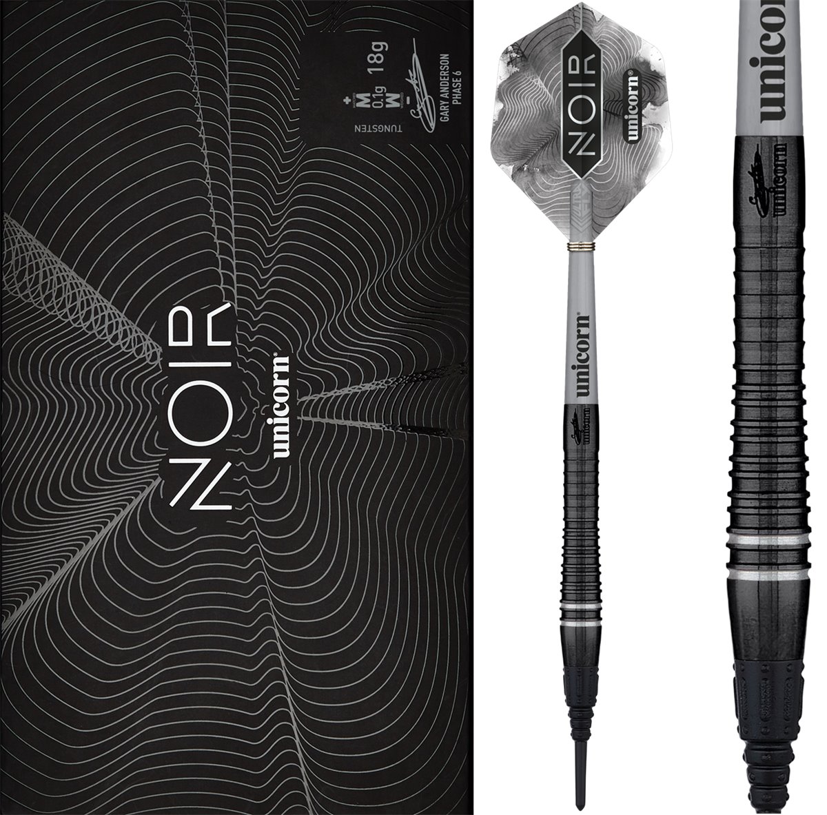 Unicorn Gary Anderson Noir Phase 6 G6 80% Softdarts 18/20 Gramm Softdarts