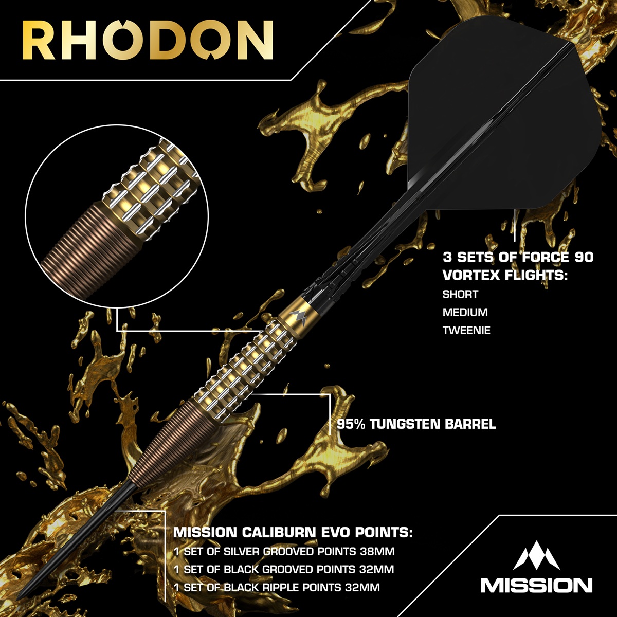 Mission Rhodon Bronze & Gold PVD 95% Steeldarts 25 Gramm Steeldarts