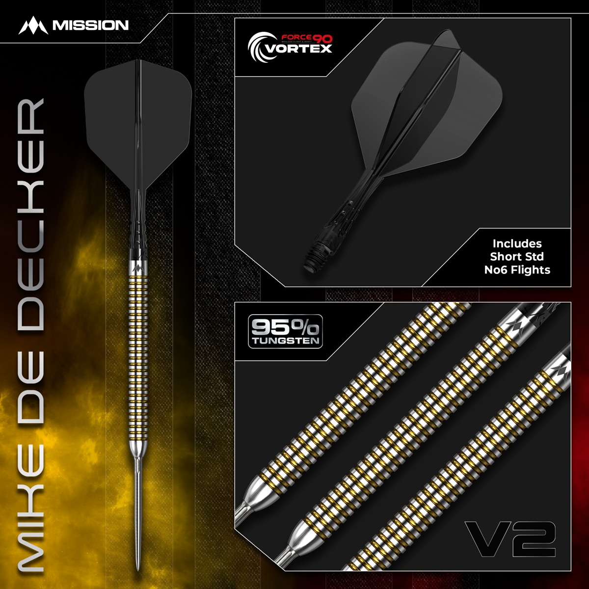 Mission Mike De Decker V2 RP 95% Steeldarts 22/24 Gramm Steeldarts