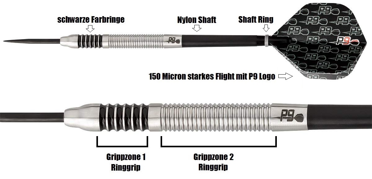 P9 Steeldarts "MF" 90% Tungsten 22 Gramm Steeldarts