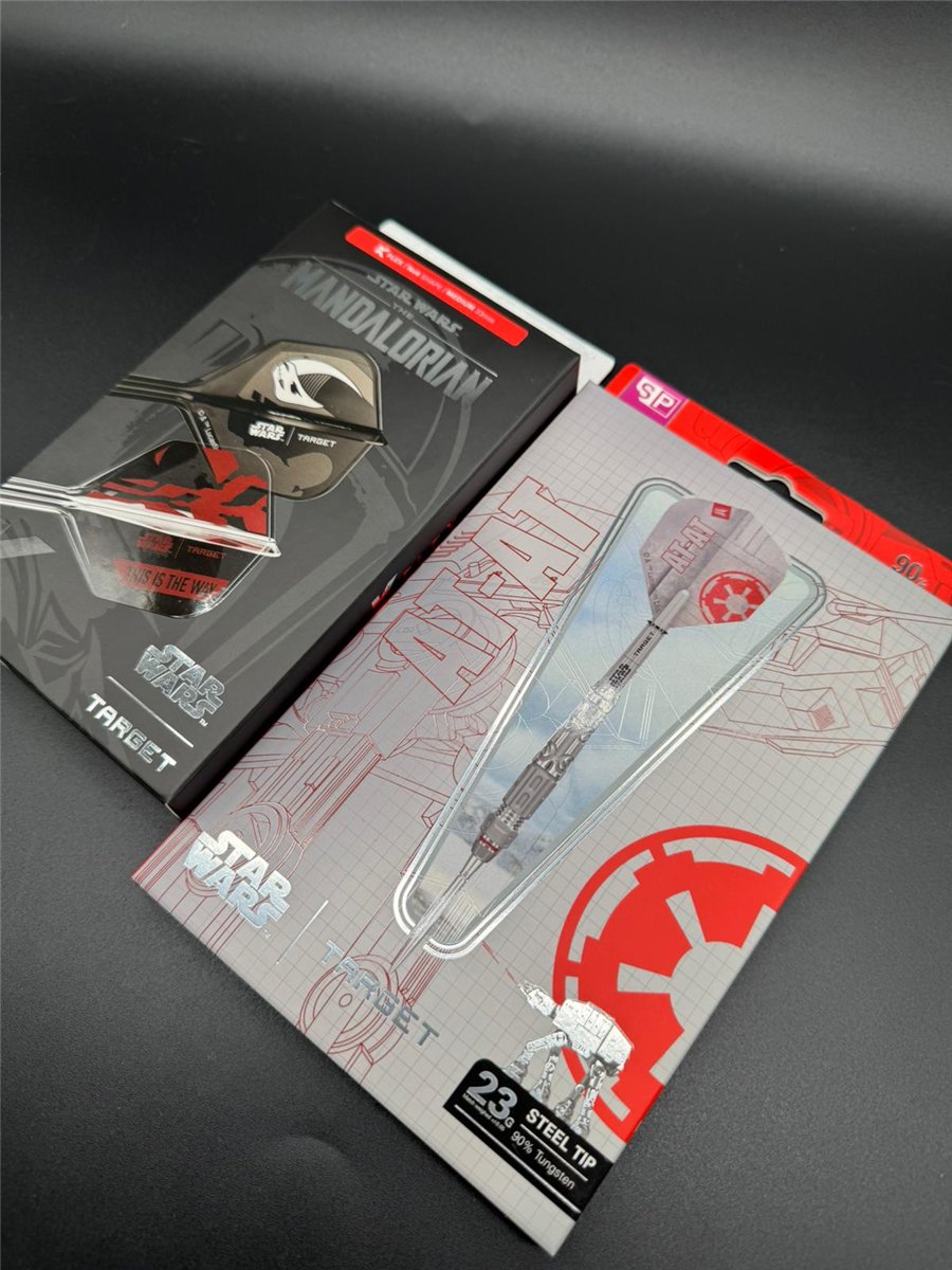 Target Star Wars AT-AT Swiss Point 90% Steeldarts 23 Gramm Bundle mit Mandalorian K-Flex Set Steeldarts