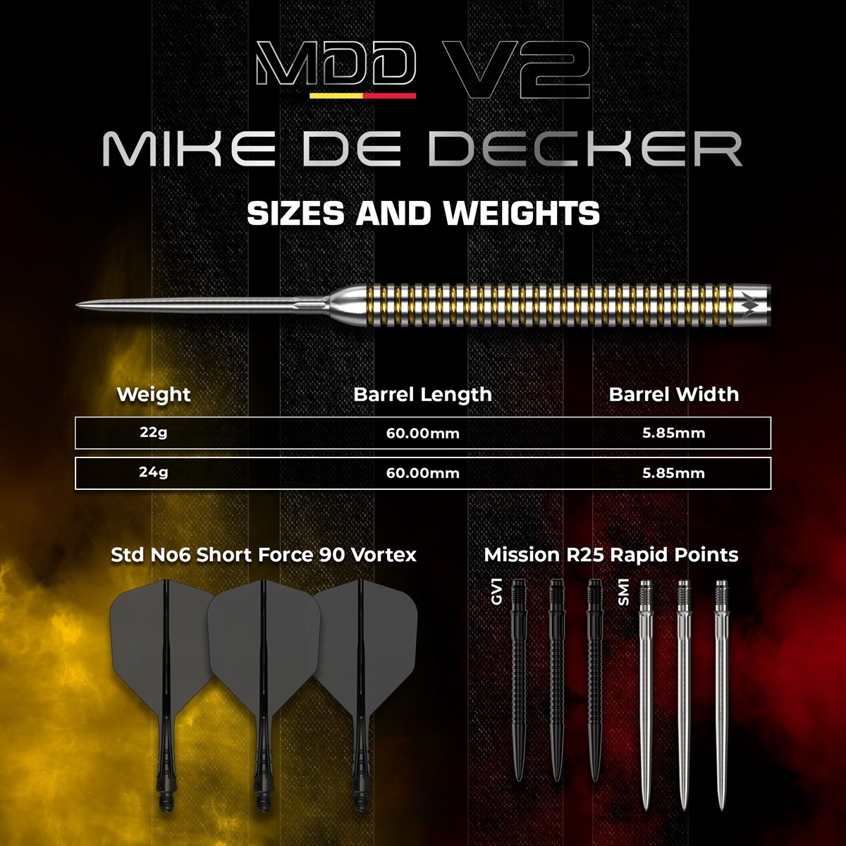 Mission Mike De Decker V2 RP 95% Steeldarts 22/24 Gramm Steeldarts