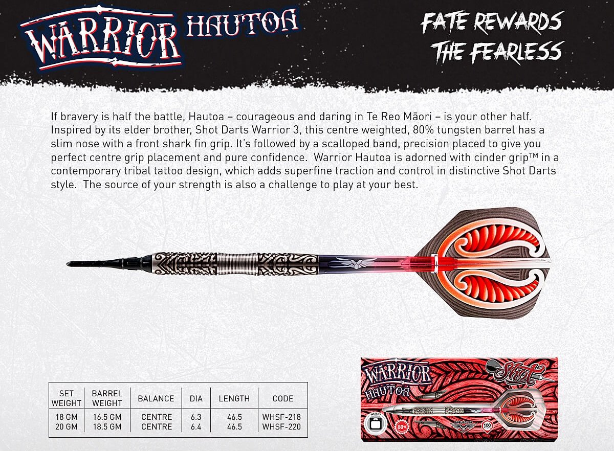 SHOT! Warrior Hautoa 80% Tungsten Softdart 18 Gramm Softdarts