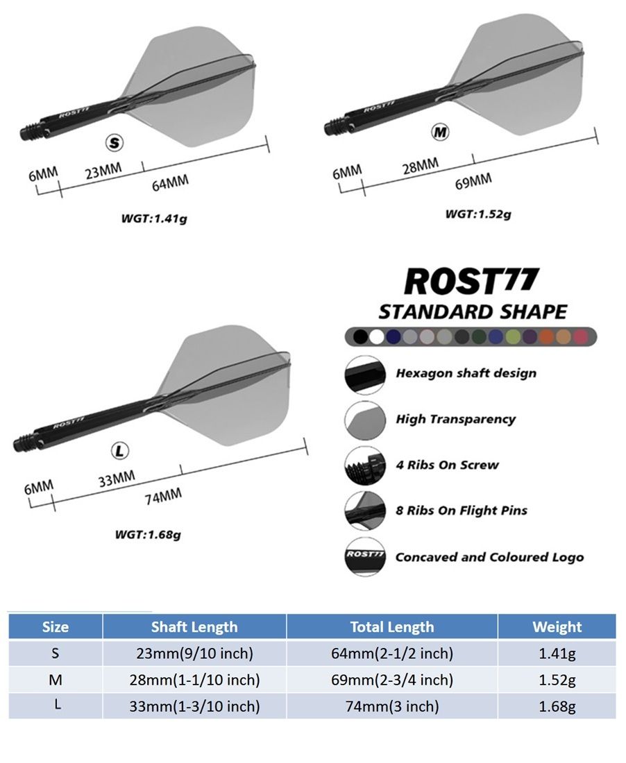 Cuesoul Dart Flight/Shaft ROST 77 Weiß Small Standard Flights