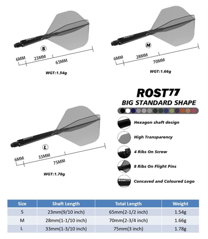 Cuesoul Dart Flight/Shaft ROST T19 Flight Weiß/Transparent Big Standard Flights