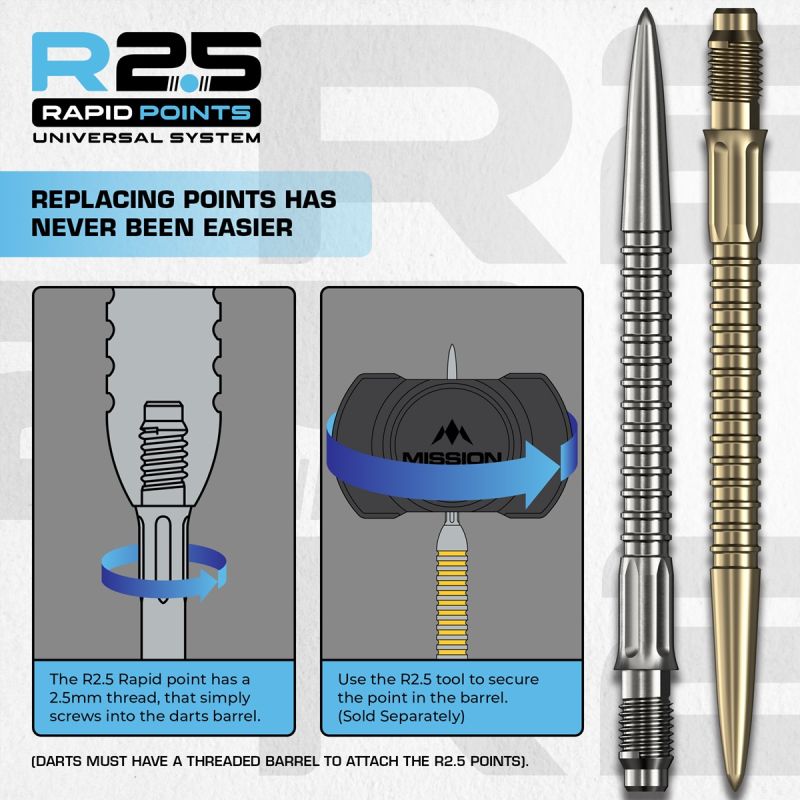Mission R2.5 Rapid Point RP GV1 Silber/Schwarz/Gold 30/35/40 mm Wechselspitzen