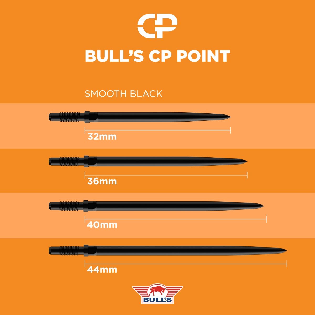 Bull´s CP Points Smooth Black Steel Point Schwarz 32/36/40/44 mm Wechselspitzen