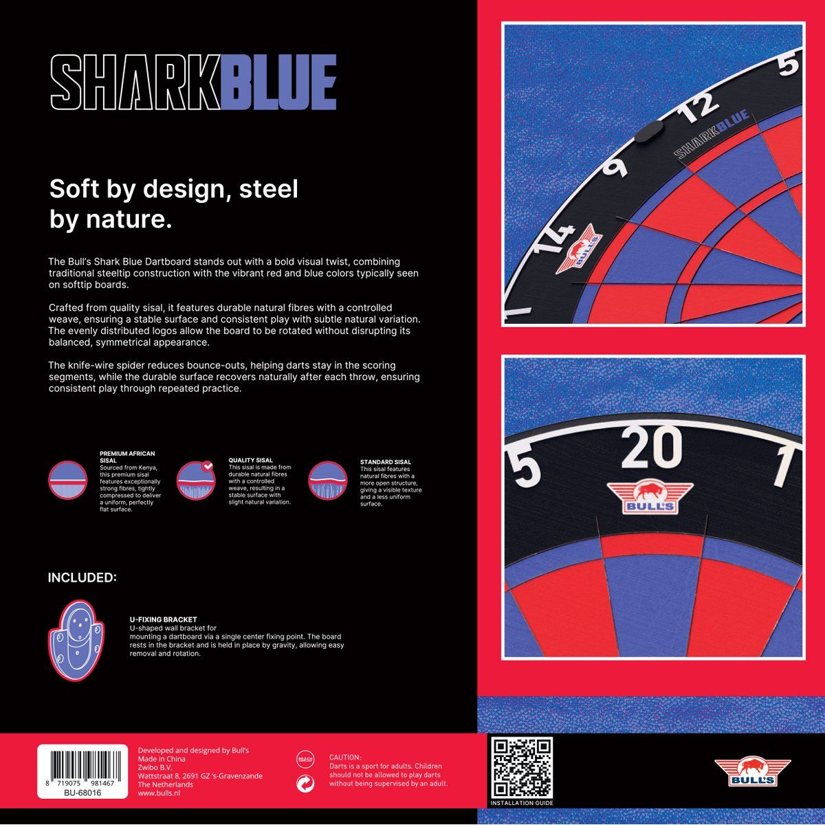 Bull's NL Shark Pro Blue Dartboard Bristle Board