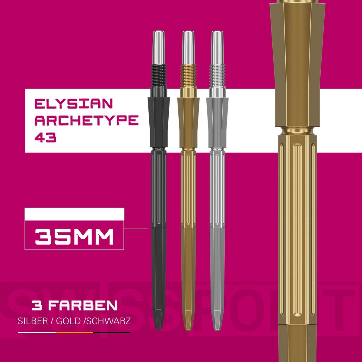 Target Swiss Point Elysian Archetype 43 30/35/42 mm Gold/Schwarz/Silber Wechselspitzen