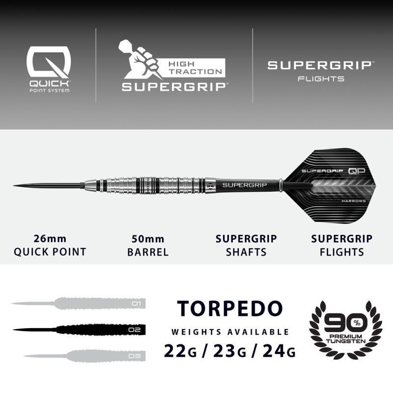 Harrows Supergrip QP Torpedo 90% Steeldarts 22/23/24 Gramm Steeldarts