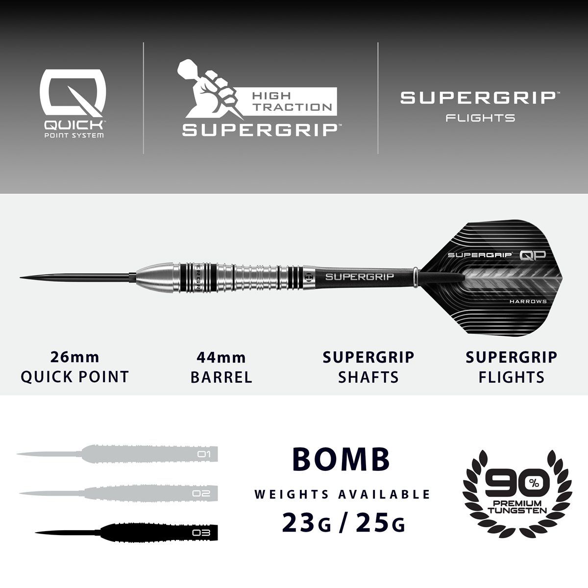 Harrows Supergrip QP Bomb 90% Steeldarts 23/25 Gramm Steeldarts