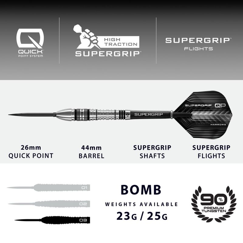 Harrows Supergrip QP Bomb 90% Steeldarts 23/25 Gramm Steeldarts