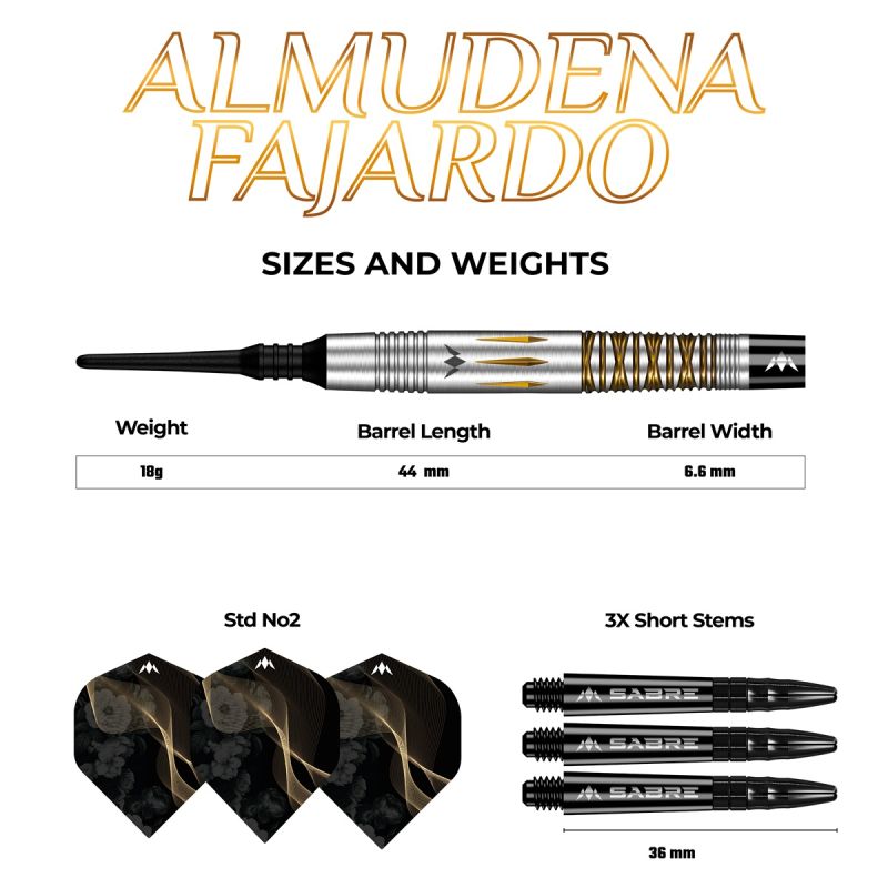 Mission Almudeno Fajardo Ayuso 95% Gold PVD Milled Silver Softdarts 18 Gramm Softdarts
