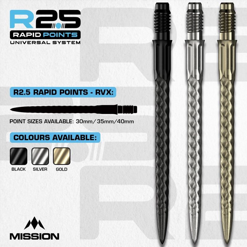 Mission R2.5 Rapid Point RP RVX Silber/Schwarz/Gold 30/35/40 mm Wechselspitzen