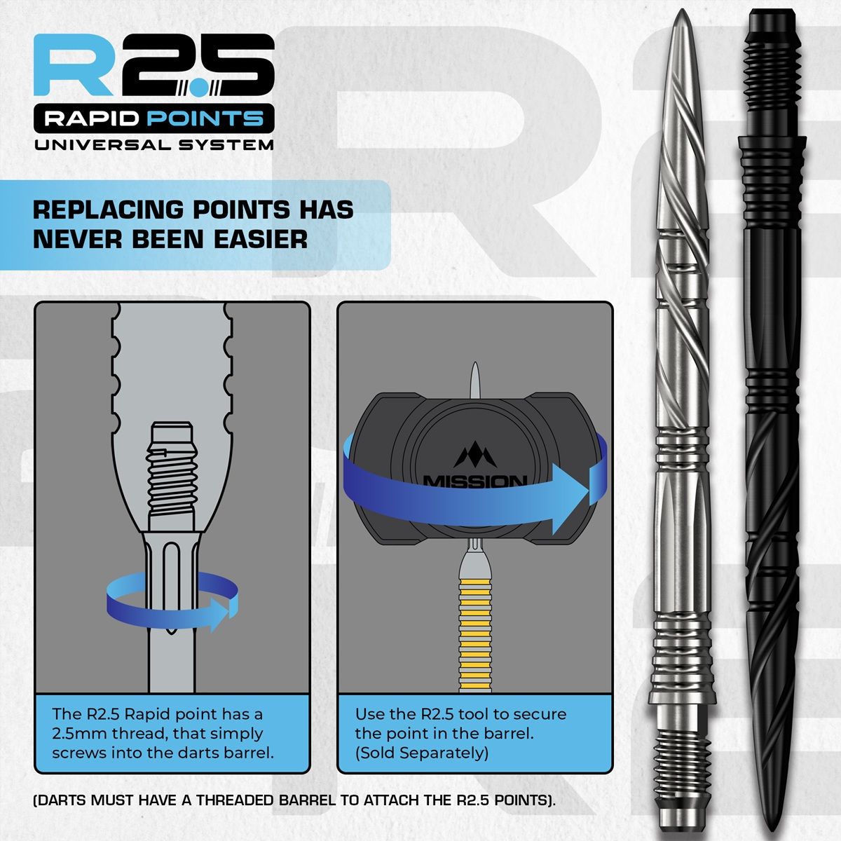Mission R2.5 Rapid Point RP SGV Silber/Schwarz 30/35/40 mm Wechselspitzen