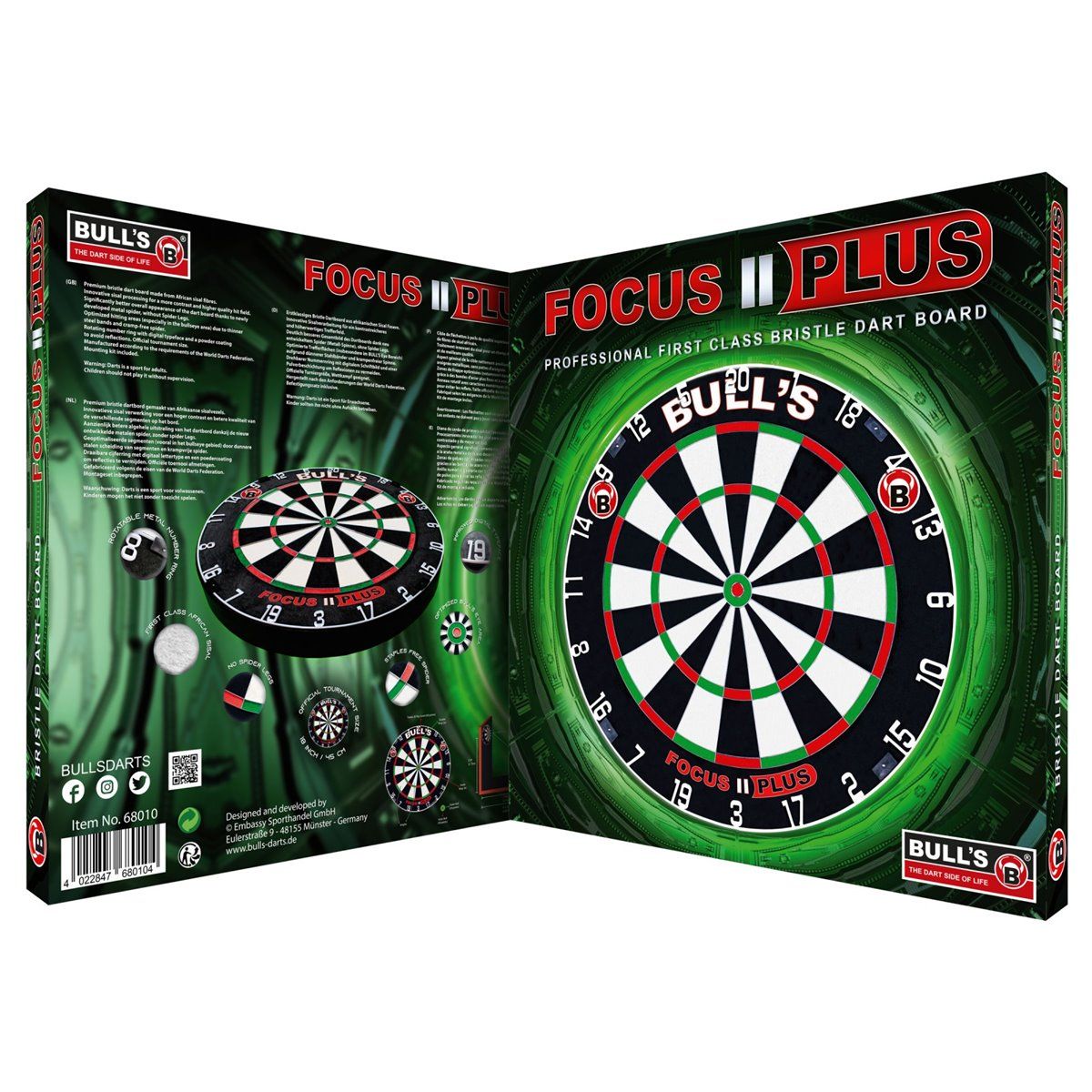 BULL'S Focus II Plus Bristle Dart Board Bristle Board