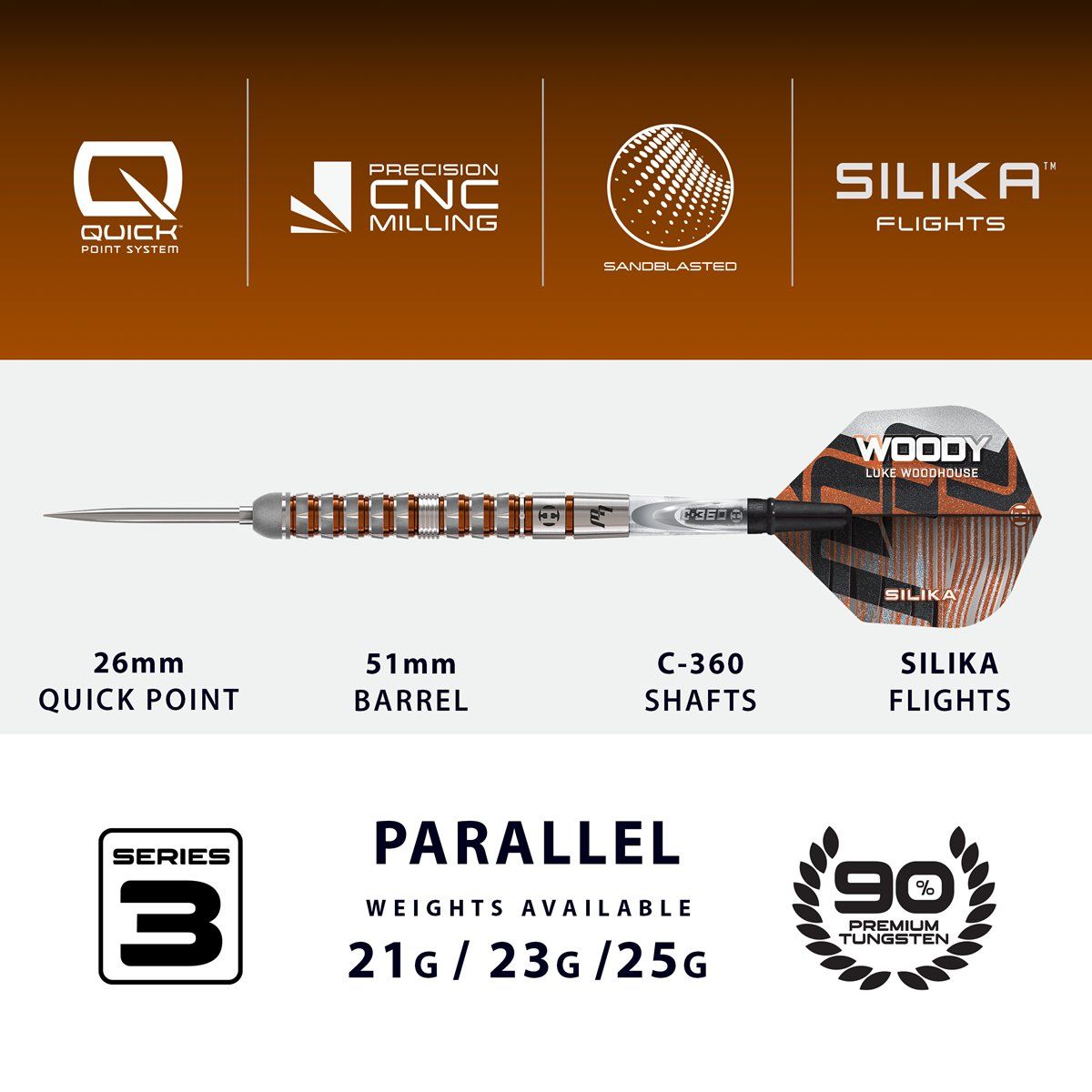 Harrows Luke Woodhouse G3 90% Quick Points Steeldarts 21/23/25 Gramm Steeldarts