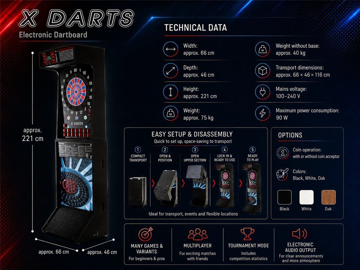 X-Darts Elektronischer Dartautomat – Profi E-Dart Automat für Gastronomie, Vereine & Zuhause E-Dartscheibe