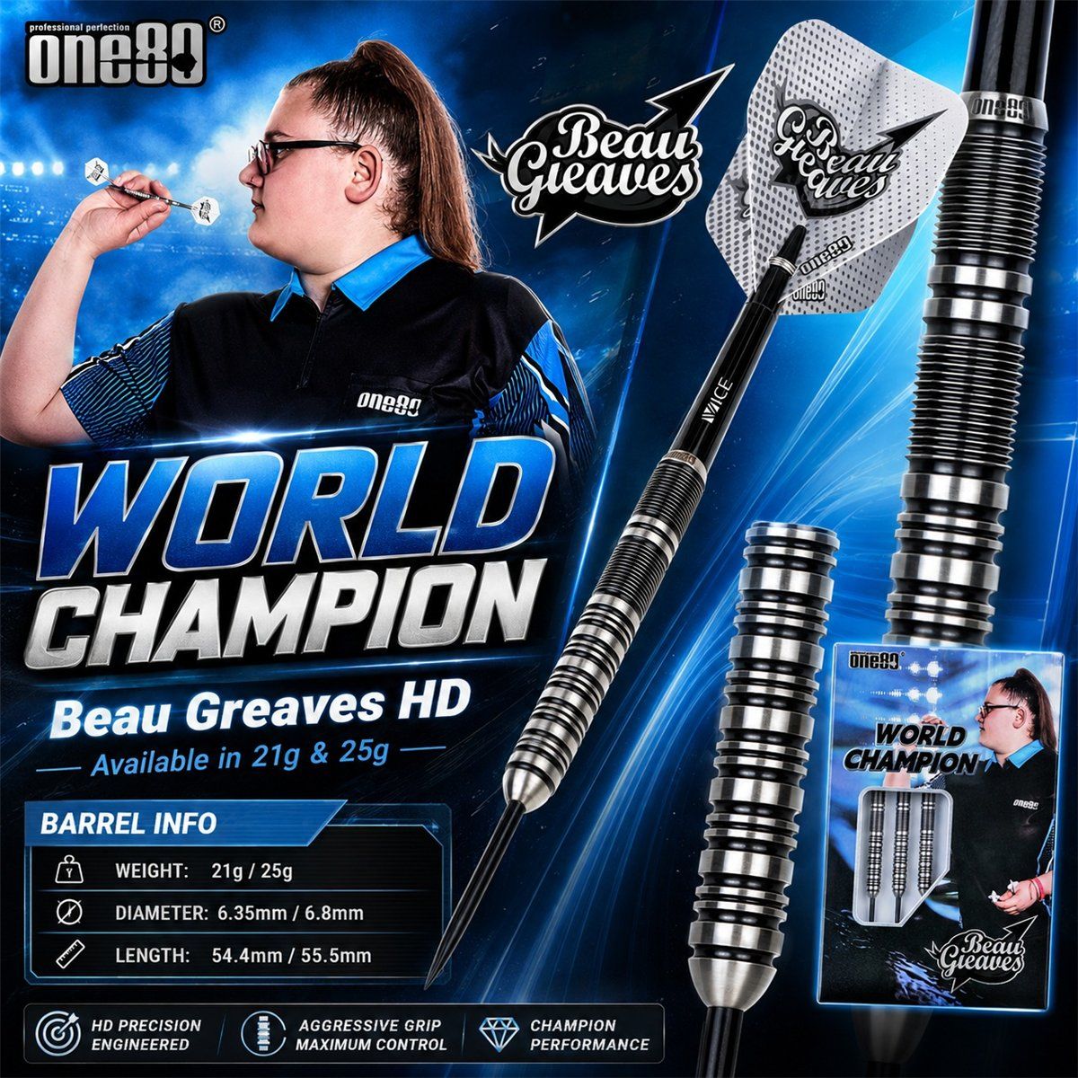 One80 Beau Greaves HD Steeldart 21 Gramm Steeldarts