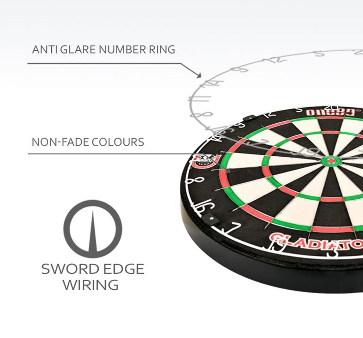 one80 Gladiator III Plus mit WDF Logo Steeldartboard inkl. Aufhängung Bristle Board Dartscheibe