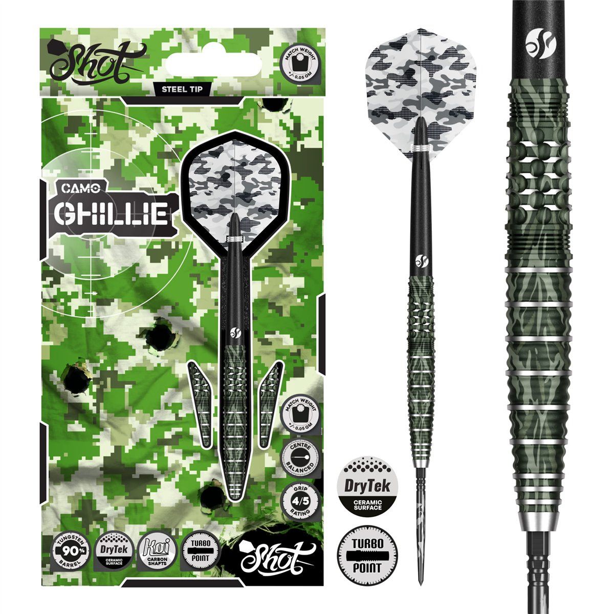 Shot! Camo Ghille TP 90% Steeldart 23/24/25 Gramm Steeldarts