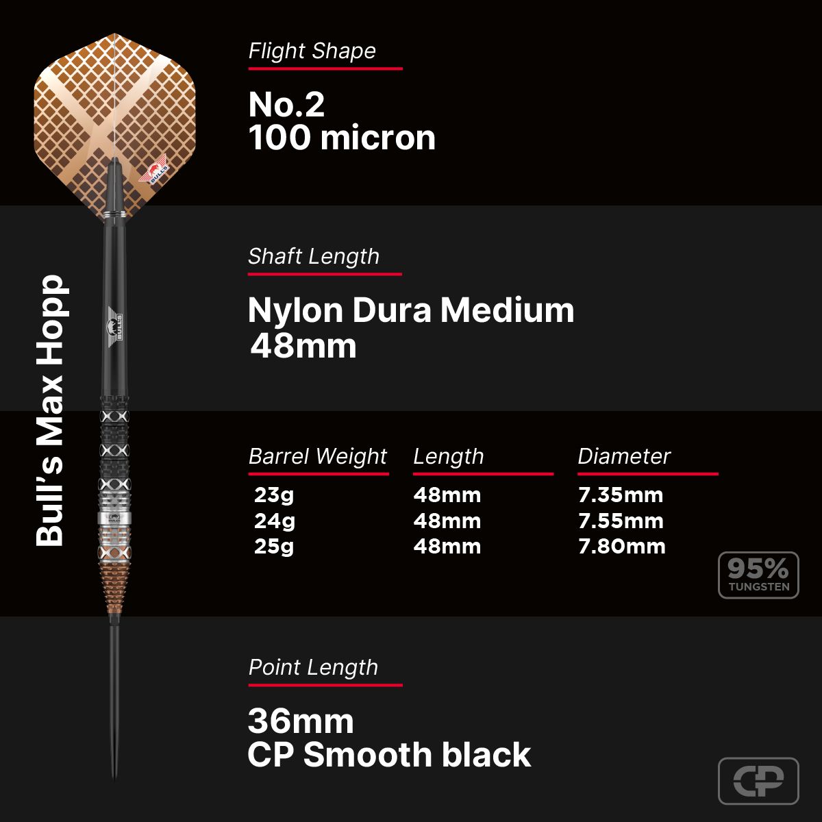 Bull´s Max Hopp CP 95% Steeldarts 23/24/25 Gramm Steeldarts