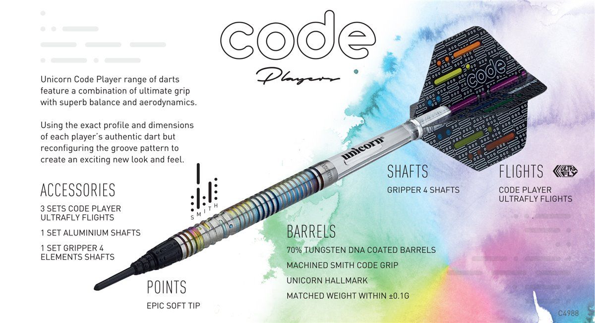 Unicorn Michael Smith Code 70% Tungsten Soft Dart Pfeile 18 Gramm Softdarts