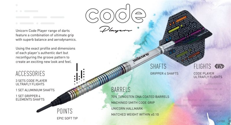 Unicorn Michael Smith Code 70% Tungsten Soft Dart Pfeile 18 Gramm Softdarts