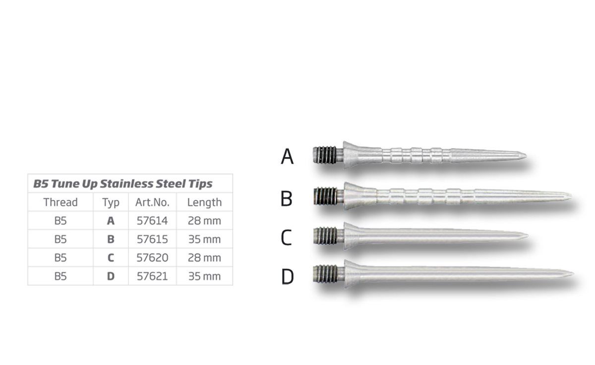 1 Satz BULL'S Stahlspitzen B5 Grip 35mm oder 28 mm Wechselspitzen