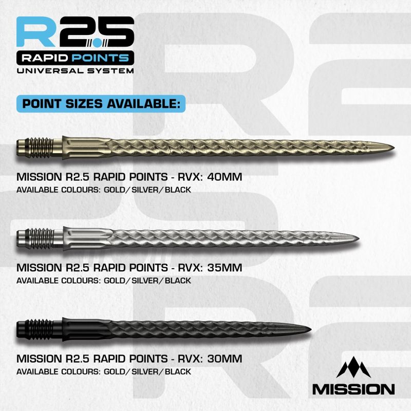 Mission R2.5 Rapid Point RP RVX Silber/Schwarz/Gold 30/35/40 mm Wechselspitzen