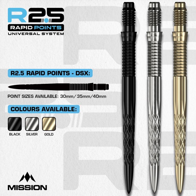 Mission R2.5 Rapid Point RP DSX Silber/Schwarz/Gold 30/35/40 mm Wechselspitzen